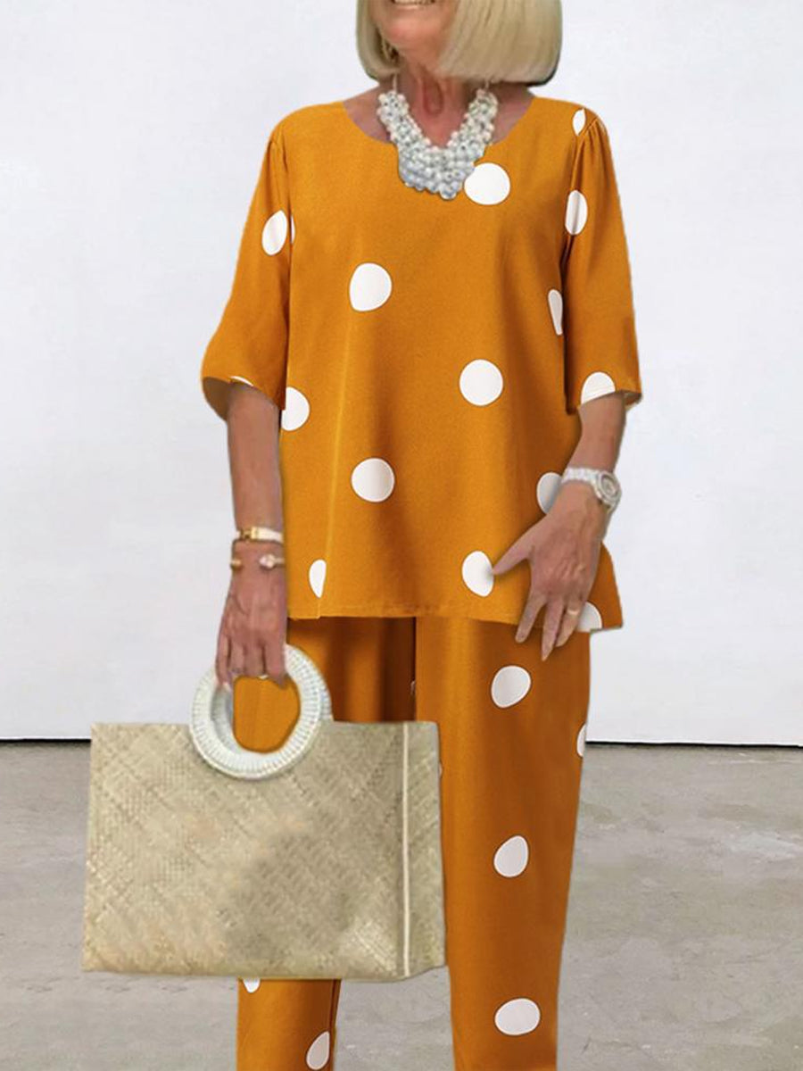 Casual polka dot two-piece set
