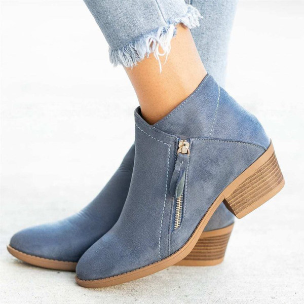 Women's Ankle Boots with Dual Zippers and a Chunky Low Heel
