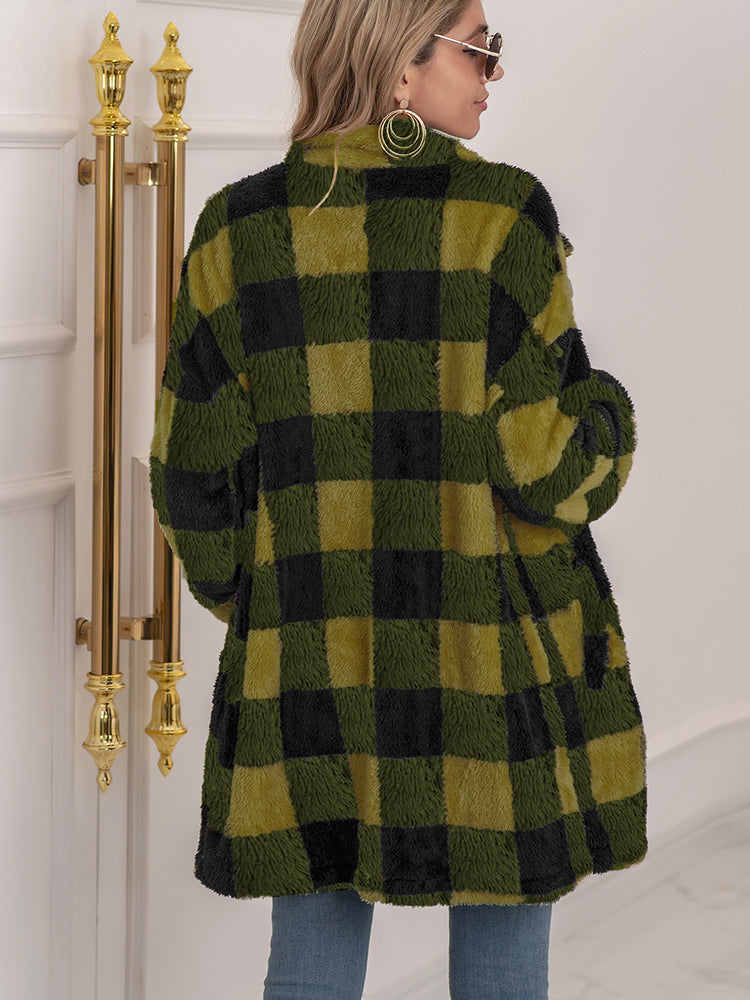Cozy Plush Plaid Cardigan for Women