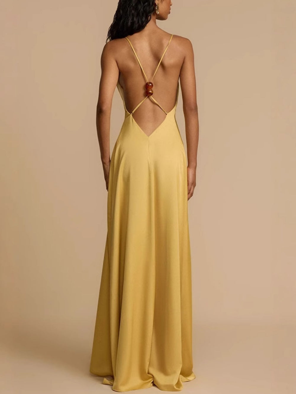 Elegant Backless V-Neck Satin Evening Gown for a Stunning and Sophisticated Look