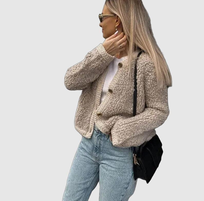 Women's Ultra-Soft Sherpa Button-Up Cardigan - Cozy & Plush