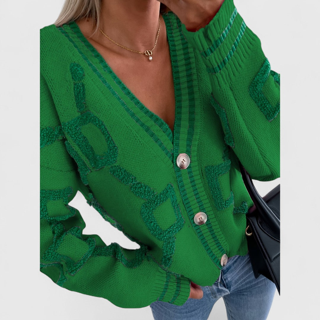 Cristine - Block Knit Cardigan with Elegant Design