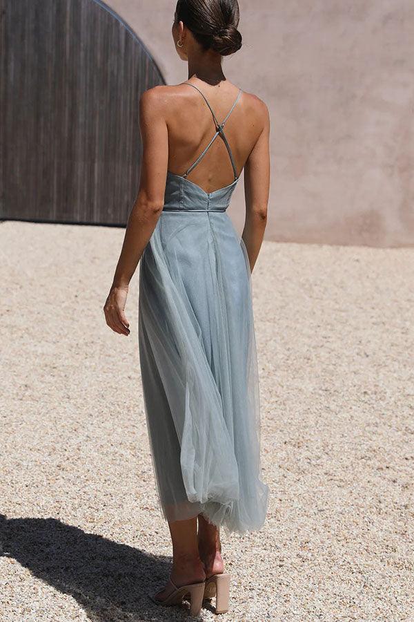 Elegant Maxi Dress with Straps in Chiffon for a Modern Princess Party