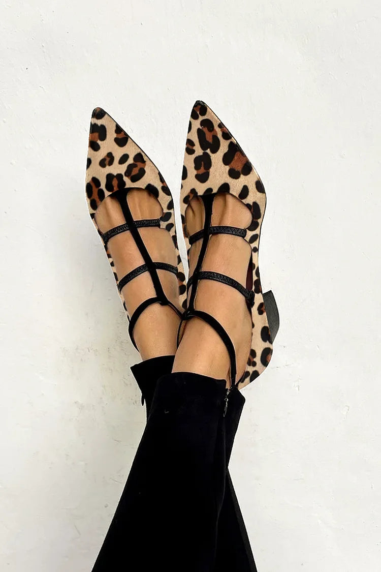 Leopard-Print Strappy Ballet Heels