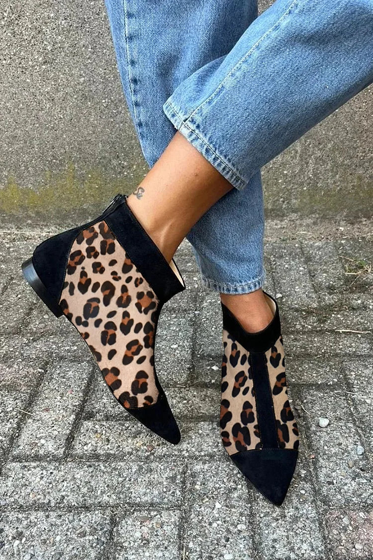Leopard Print Ankle Boots with Pointed Toe