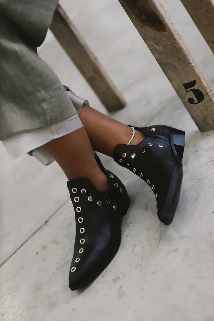 Pointed-Toe Studded Ankle Boots