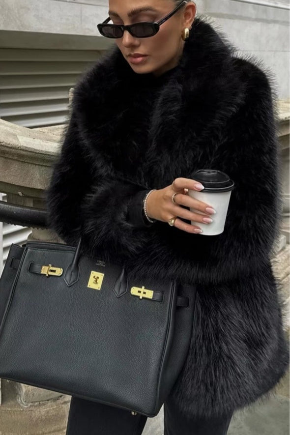 Solid and trendy eco-friendly faux fur coat