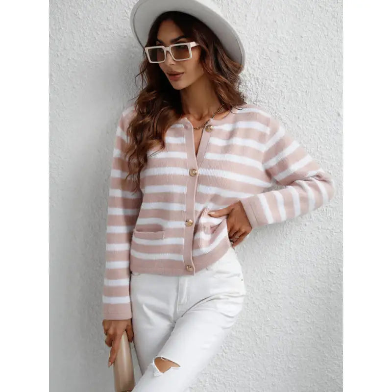 Women's Striped Button-Front Cardigan for Effortless Classic Casual Style
