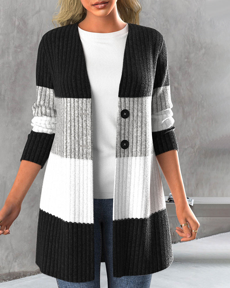 Women's Striped Button-Front Cardigan