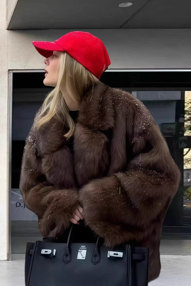 Long Sleeve Faux Fox Fur Coat for an Elegant Style