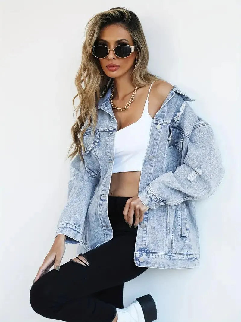 Stylish oversized denim jacket for women for a fashionable look