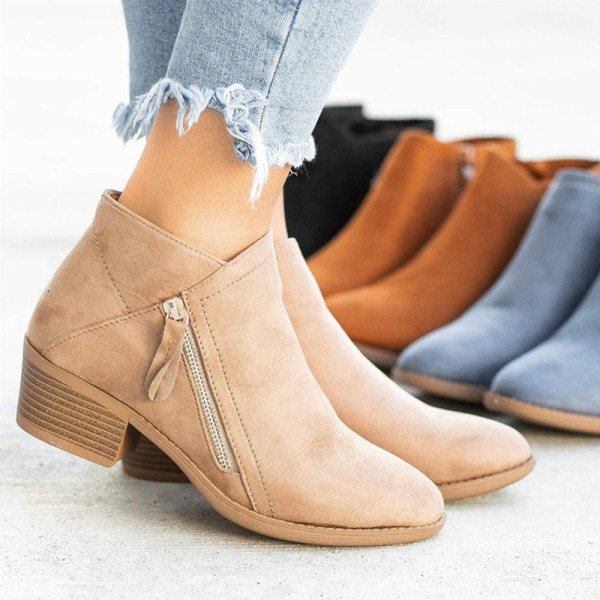 Women's Ankle Boots with Dual Zippers and a Chunky Low Heel