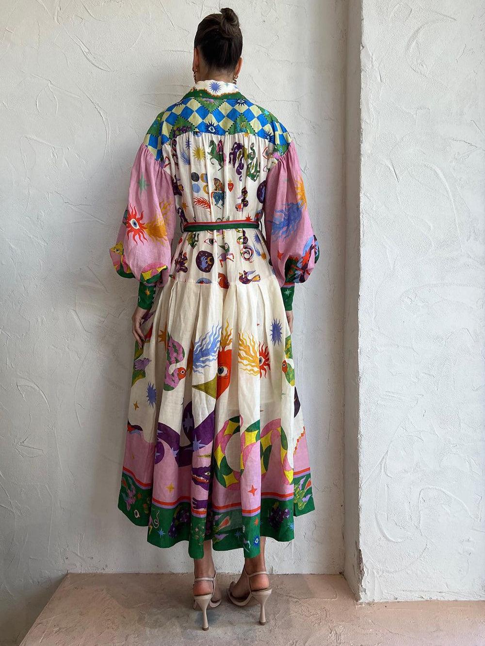 Casual Long Pleated Dress with Long Sleeves