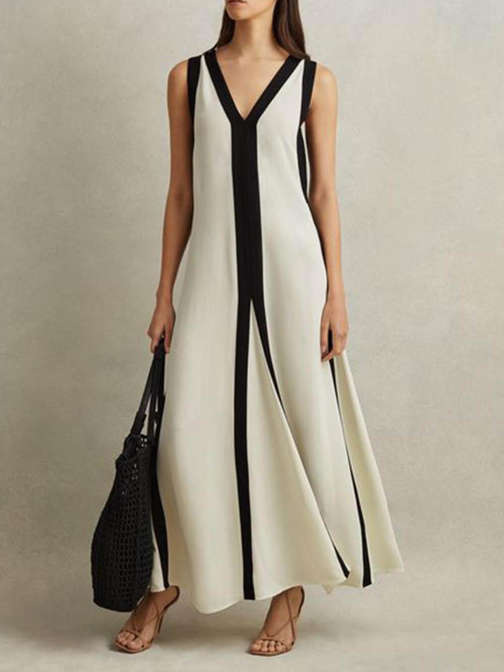 Elegant and Trendy Reversible Long Tunic Dress with Color Block Maxi Style