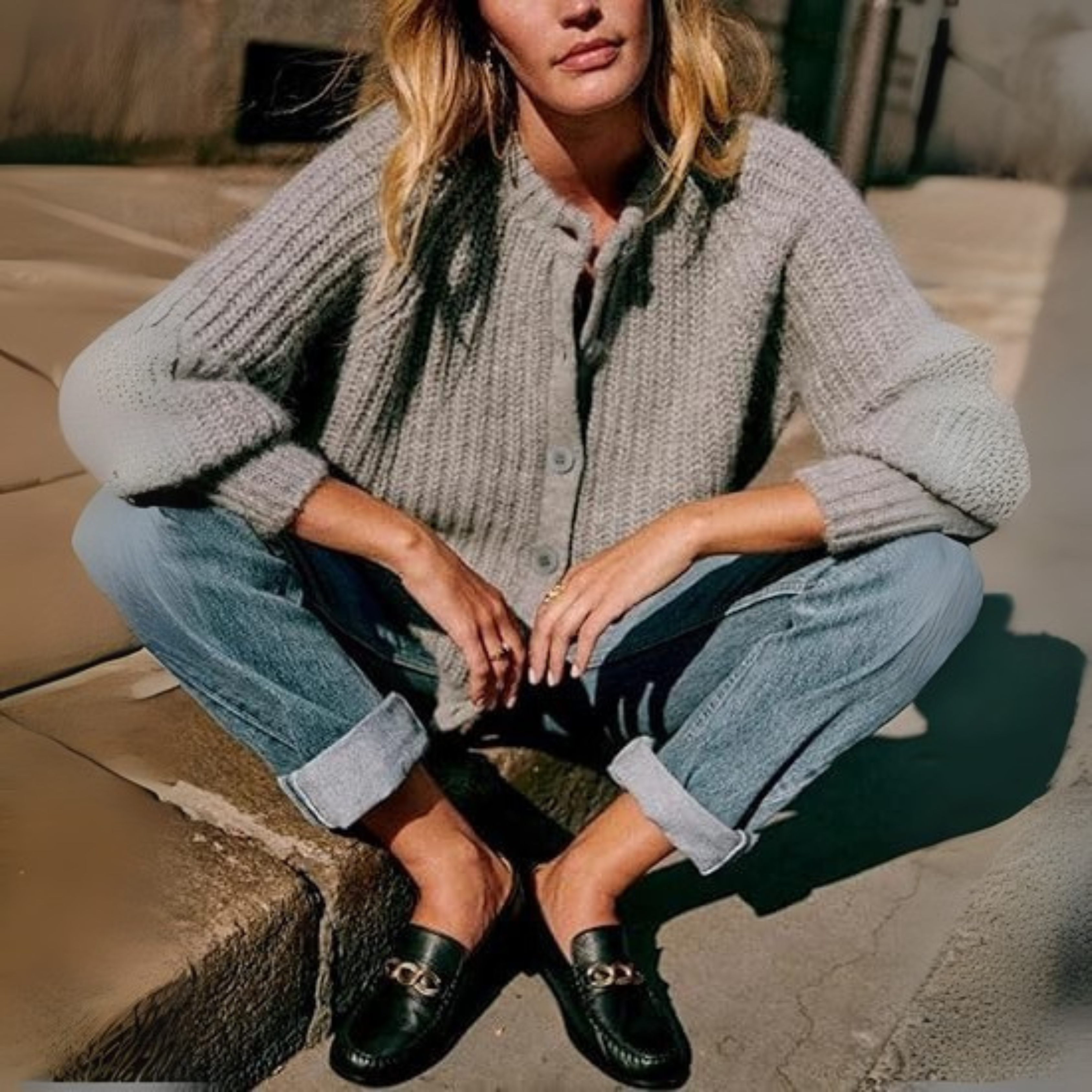 Cozy Solid Button-Down Cardigan, Long Sleeve, Round Neck