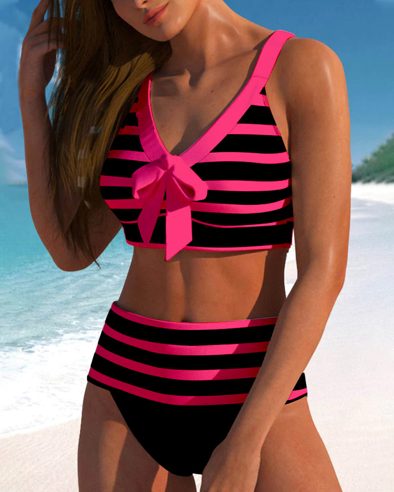 Retro Striped High Waist Bikini