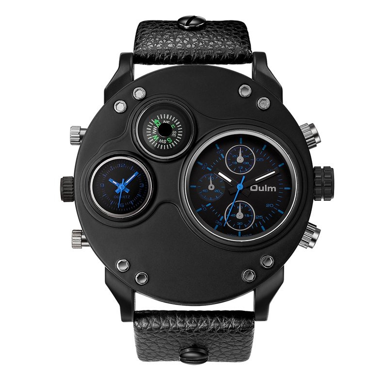 Elegant Black Leather Chronograph Watch with Dual Time Zones