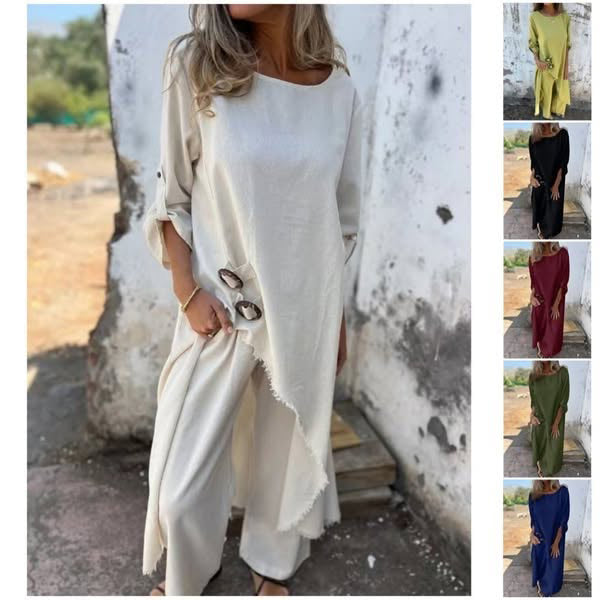 Chic Cotton and Linen Two-Piece Dress for a Stylish Look