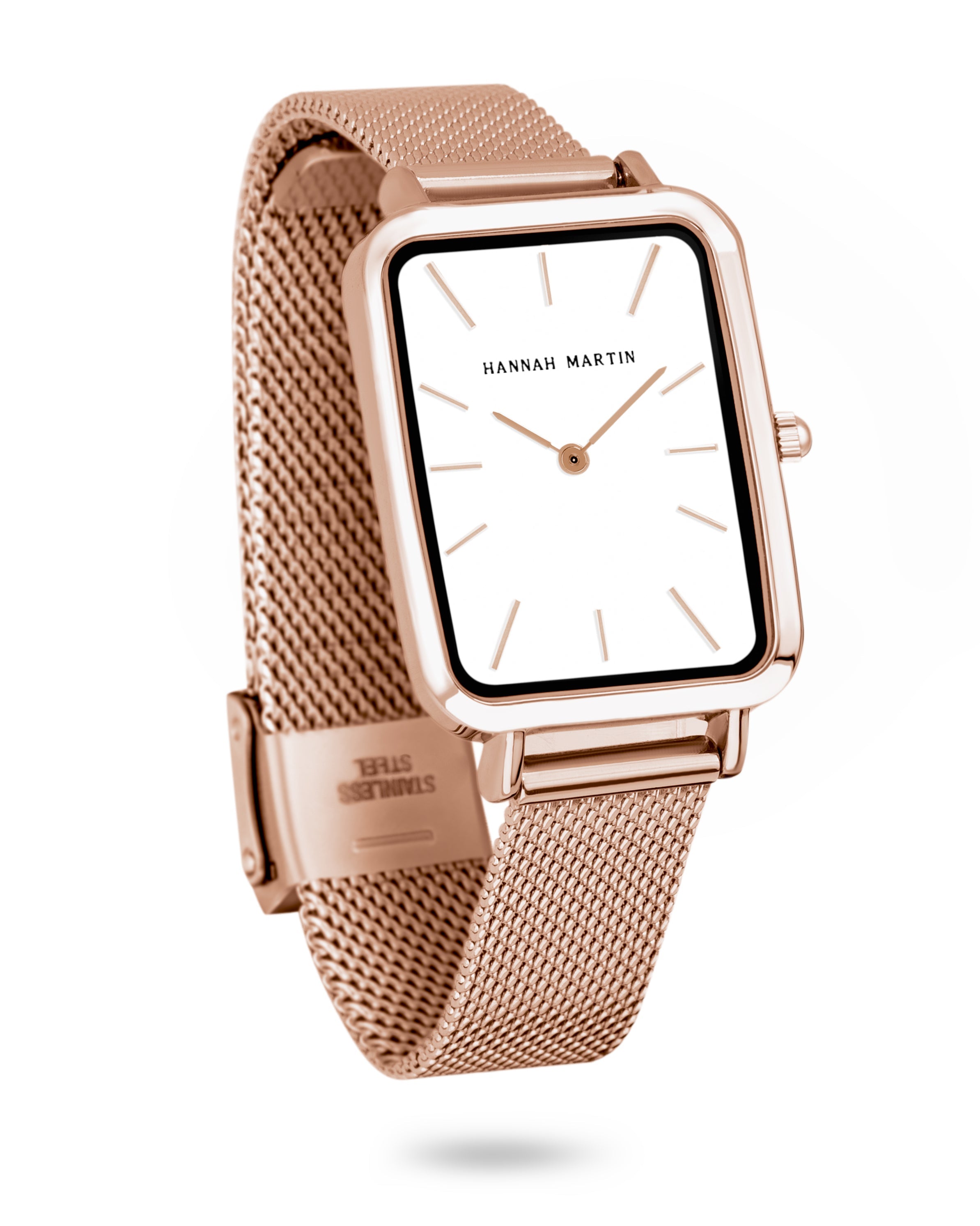Luxury Rectangular Rose Gold Watch with Elegant Mesh Band
