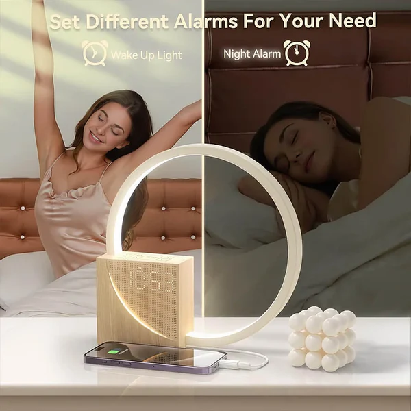 Touch-sensitive bedside alarm clock with integrated light function