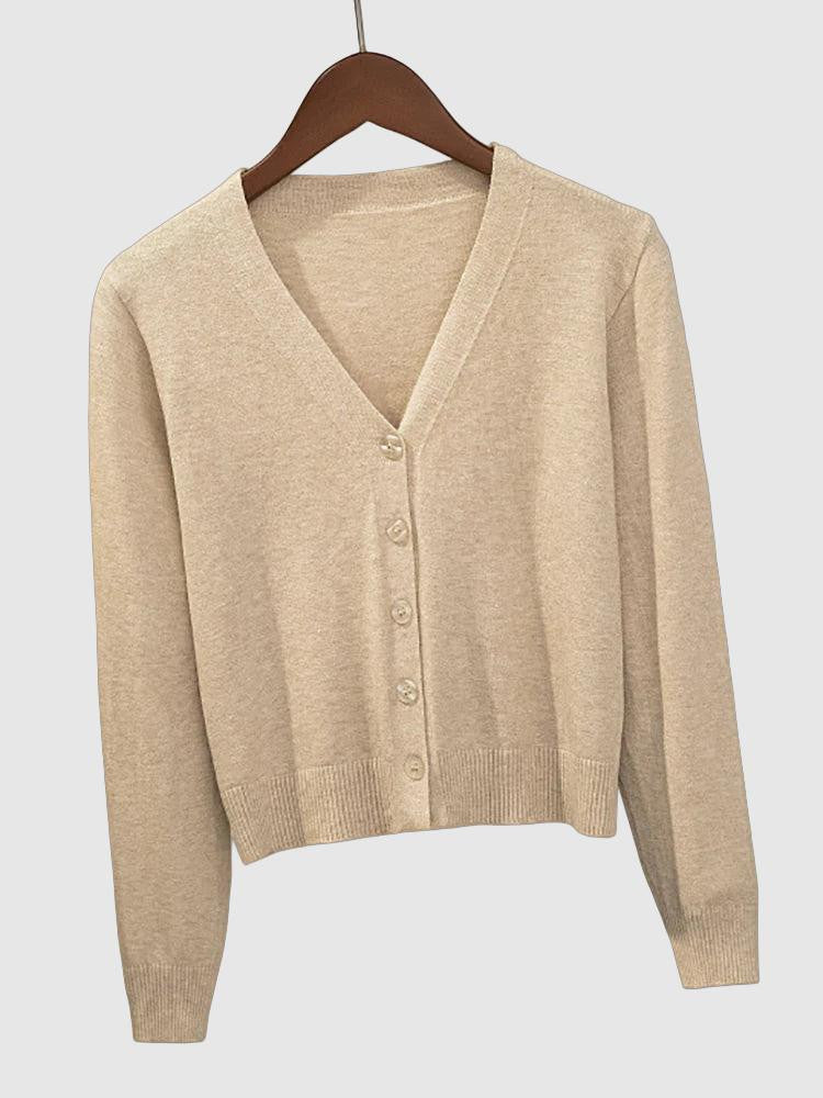 Cozy Women's Knit Cardigan with V-Neck and Button Closure