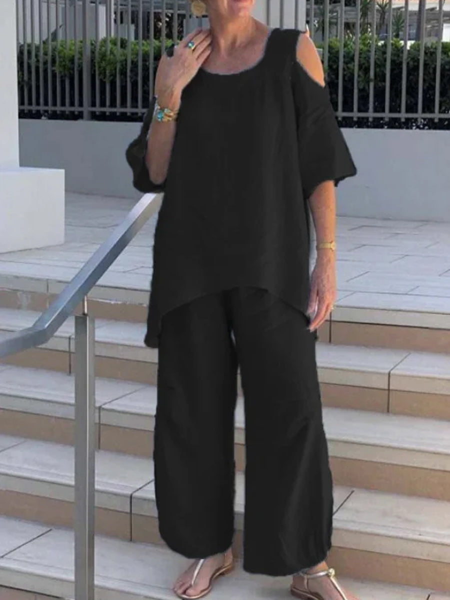 Elegant Two-Piece Short Sleeve Sweater Set