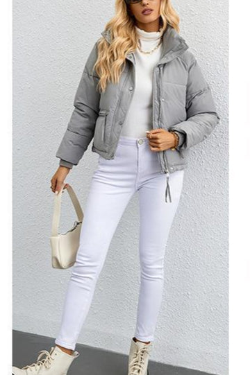 Short Puffer Coat with Stylish Stand Collar