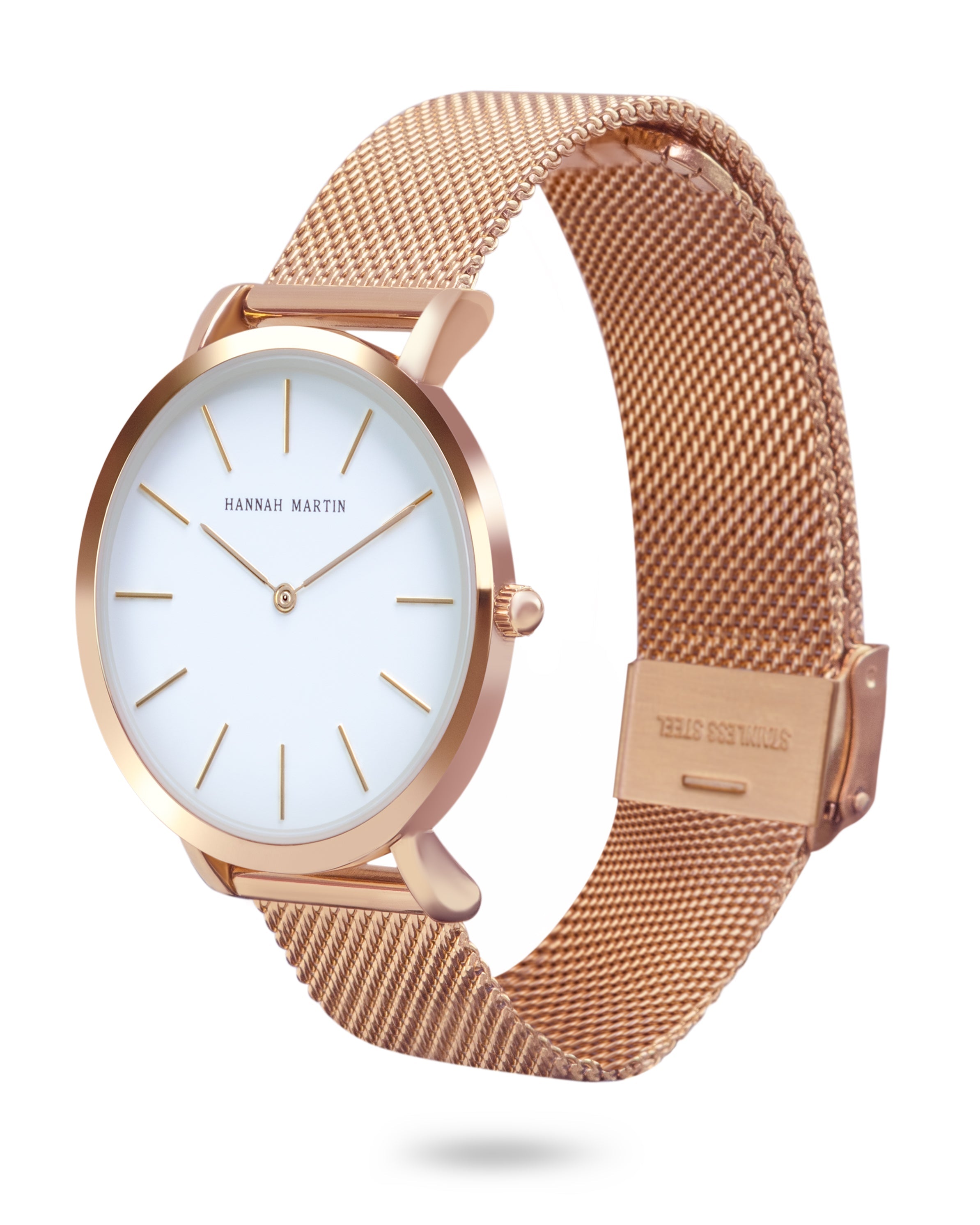 Aurora - Elegant Round Watch with Rose Gold Finish and Luxury Mesh Band