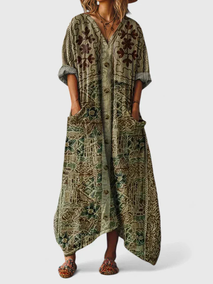 Solenna - Flowy Bohemian Printed Dress
