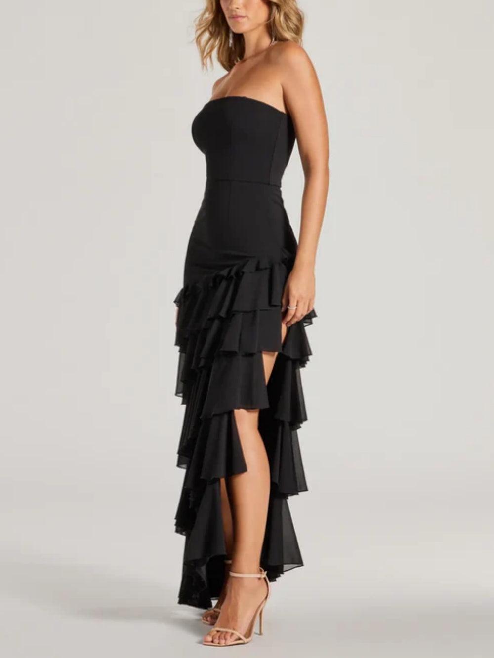 Elegant Strapless Chiffon Ruffled A-Line Formal Dress