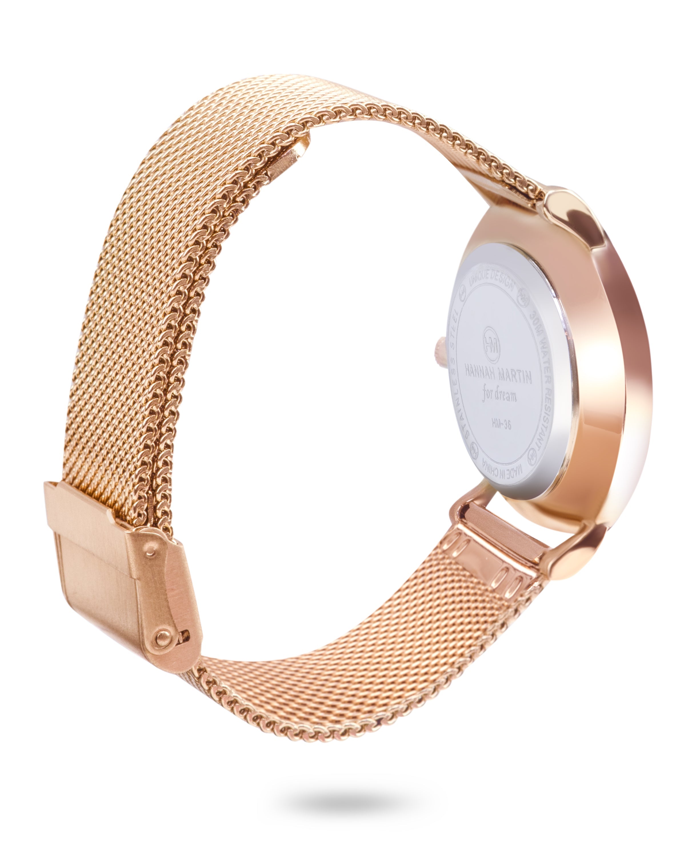 Aurora - Elegant Round Watch with Rose Gold Finish and Luxury Mesh Band