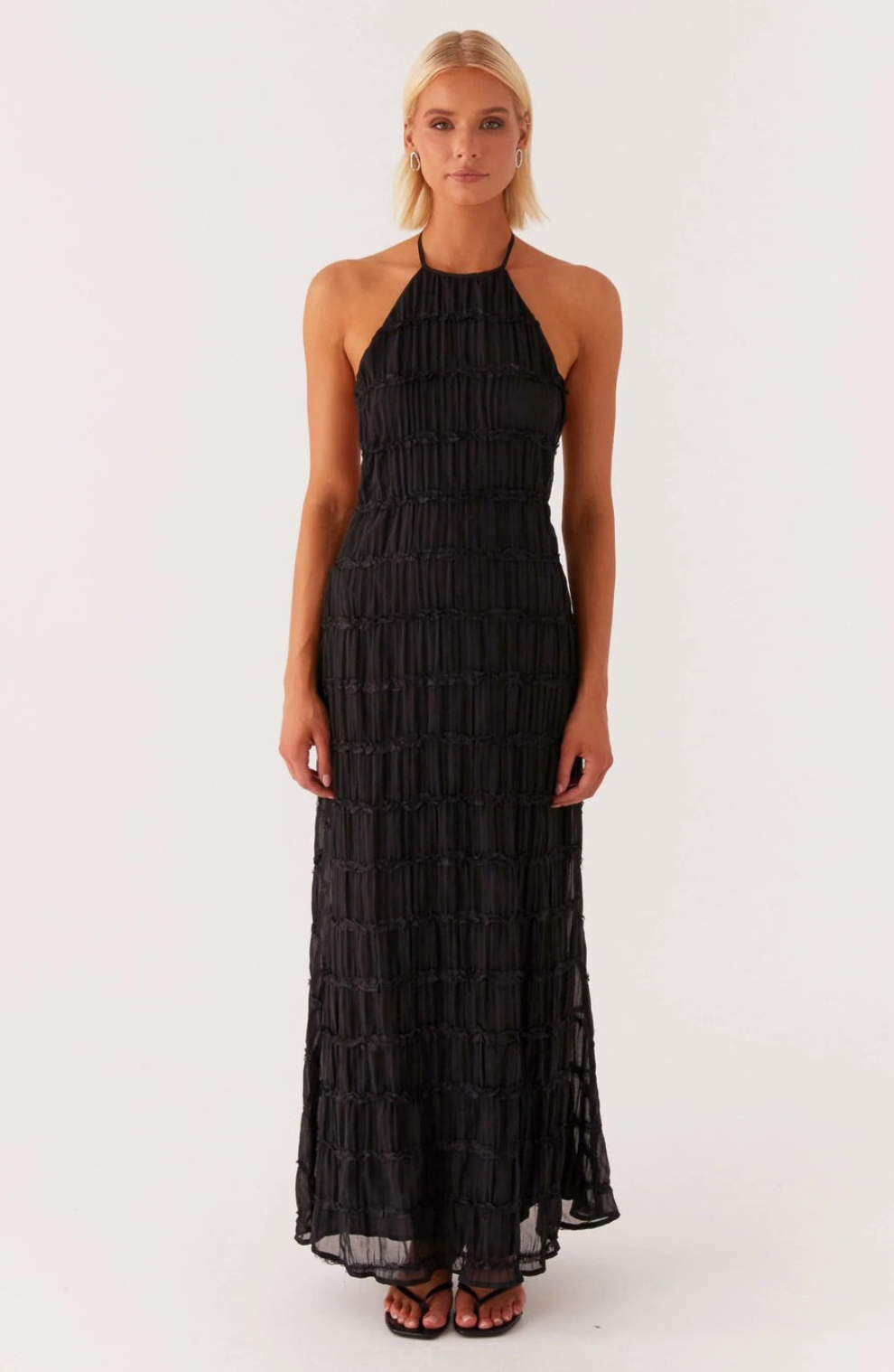 Caroline Textured Halter-Neck Maxi Dress – Effortless Summer Elegance
