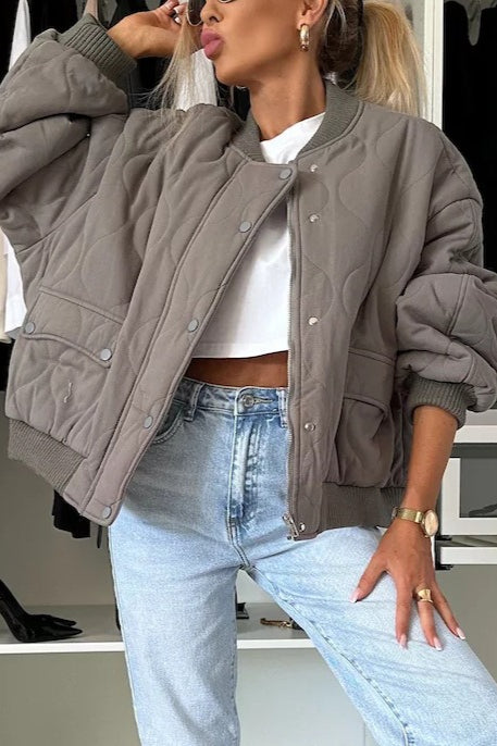 Casual Solid Color Button-Front Padded Coat for Cozy Comfort