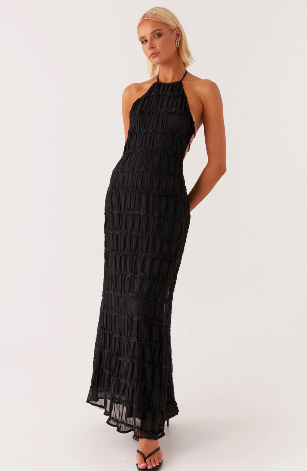 Caroline Textured Halter-Neck Maxi Dress – Effortless Summer Elegance