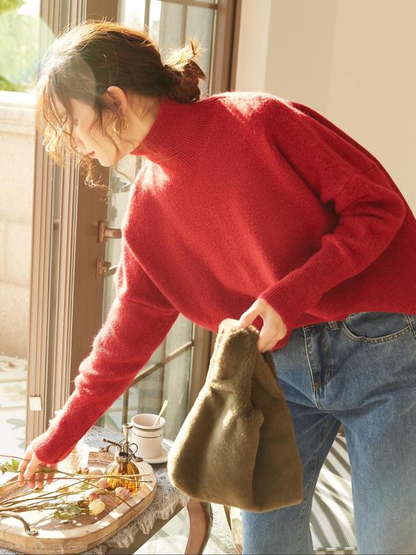 Women's High-Neck Loose-Knit Pullover Sweater