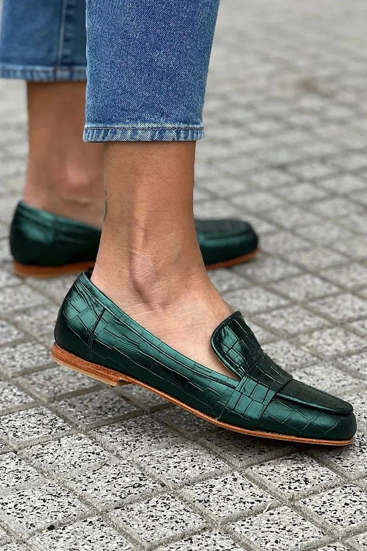 Crocodile-Effect Leather Loafer