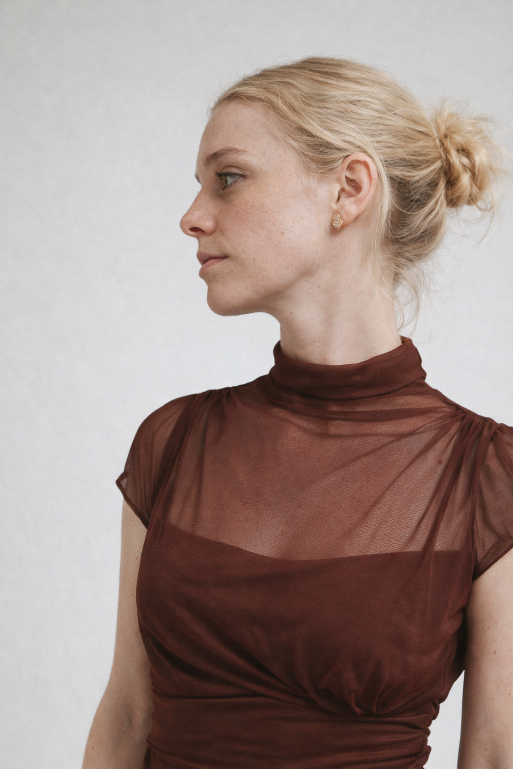 Elegant Brown Pleated Mesh Bodycon Dress