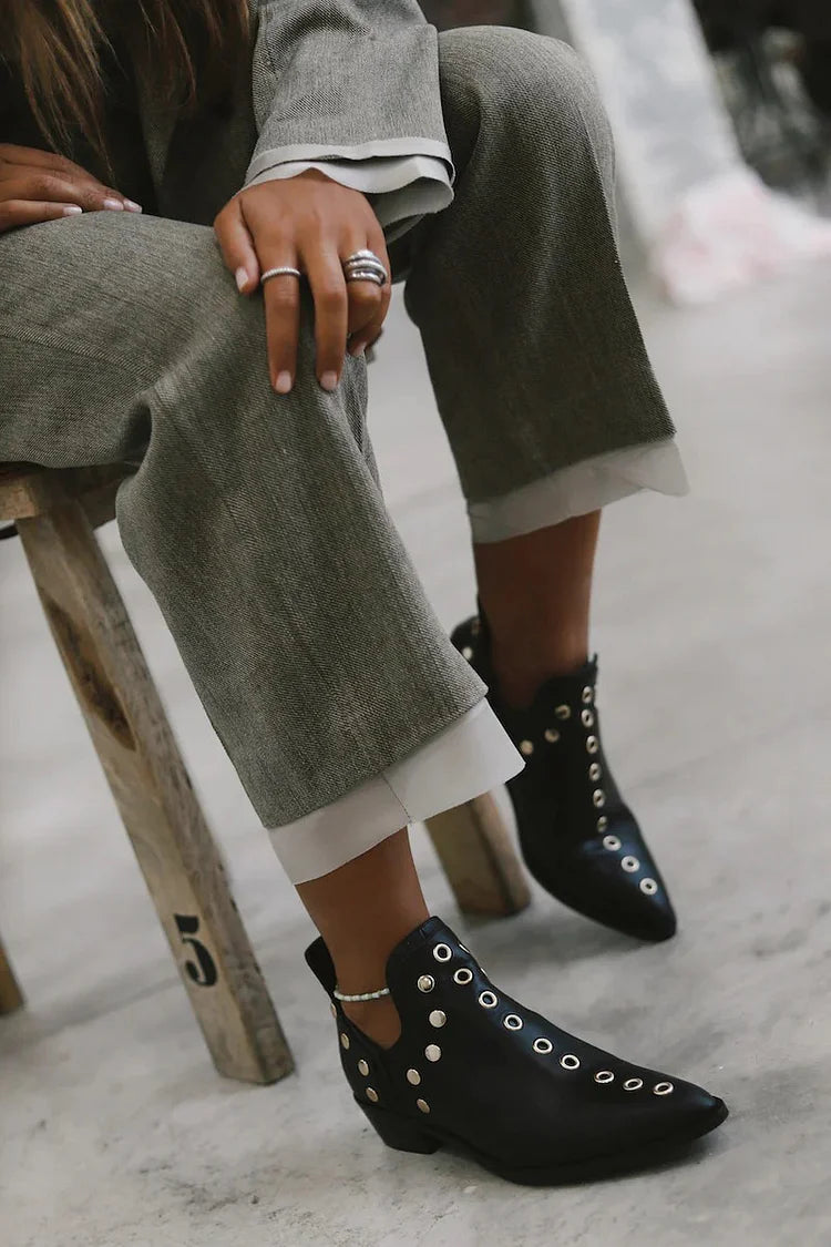 Pointed-Toe Studded Ankle Boots