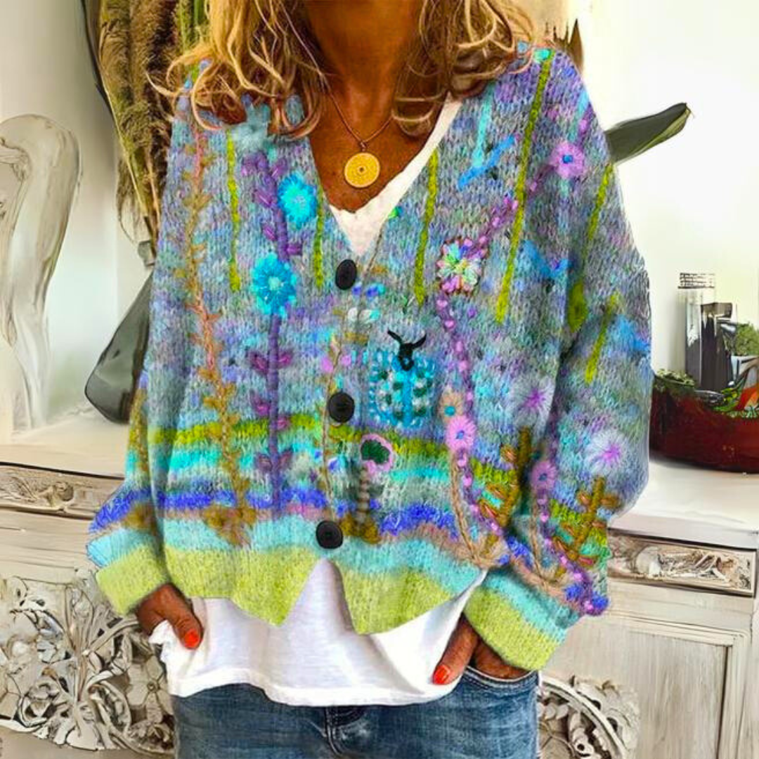 Women's Floral Cardigan in Vibrant Hues for a Playful Pop of Color
