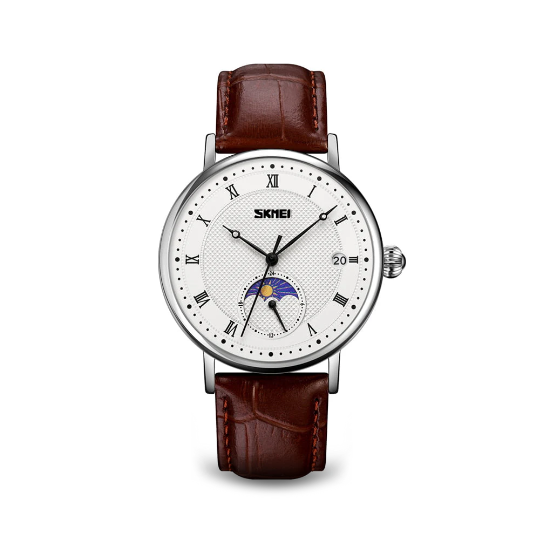 Stainless steel watch with crystal moon phase for an elegant and sophisticated look