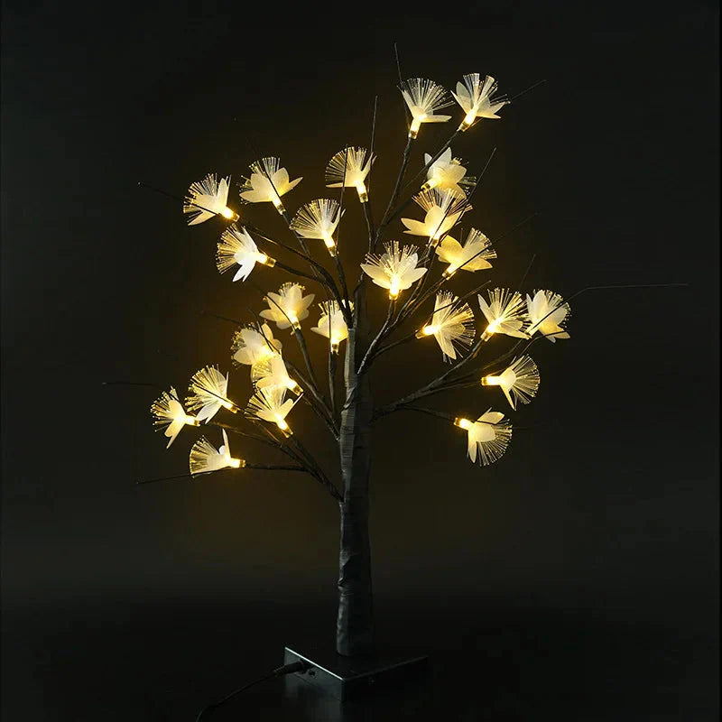 Elegant White Birch Fiber Optic Flower with LED Light for Enchanting Decorations