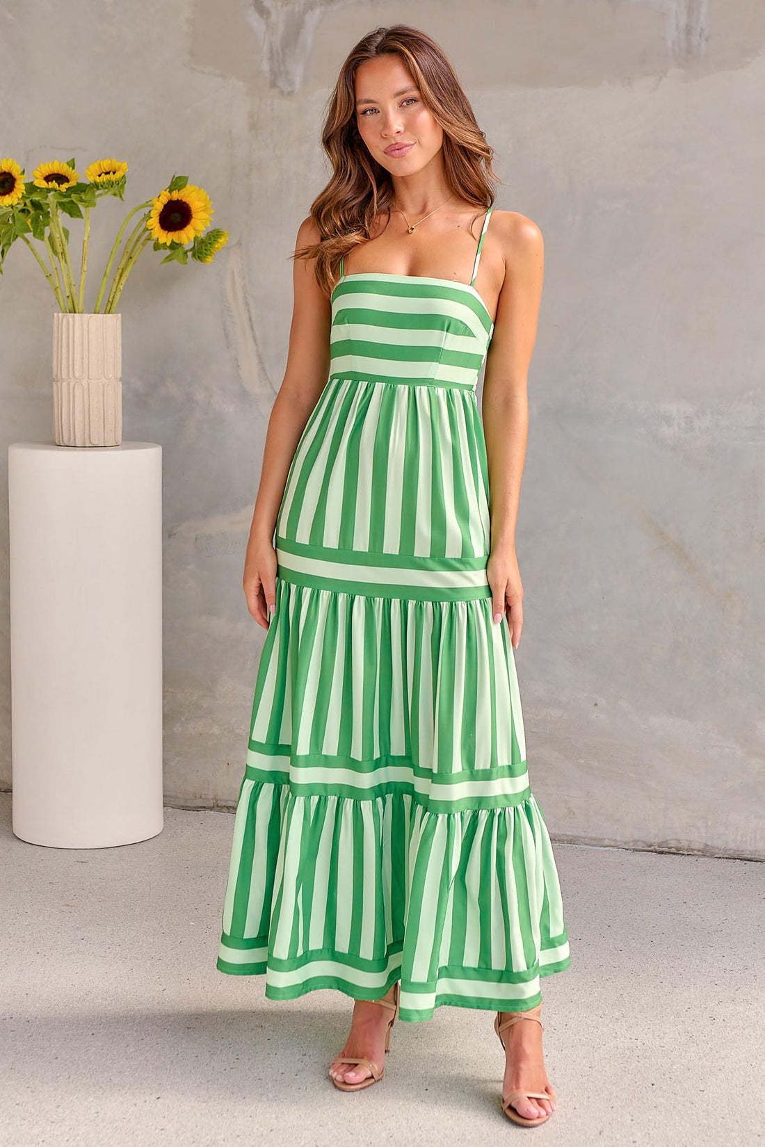 Marisol Striped Maxi Dress with Adjustable Straps and Convenient Pockets