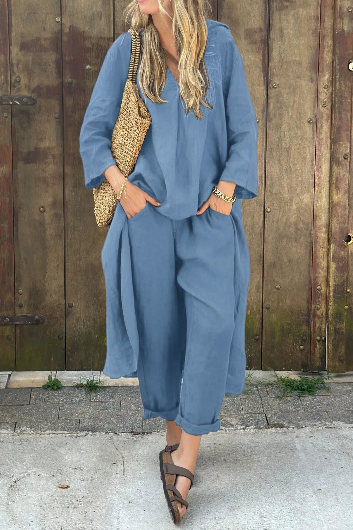 Florence Women's Casual Long Tunic and Pants Set for a Relaxed Style