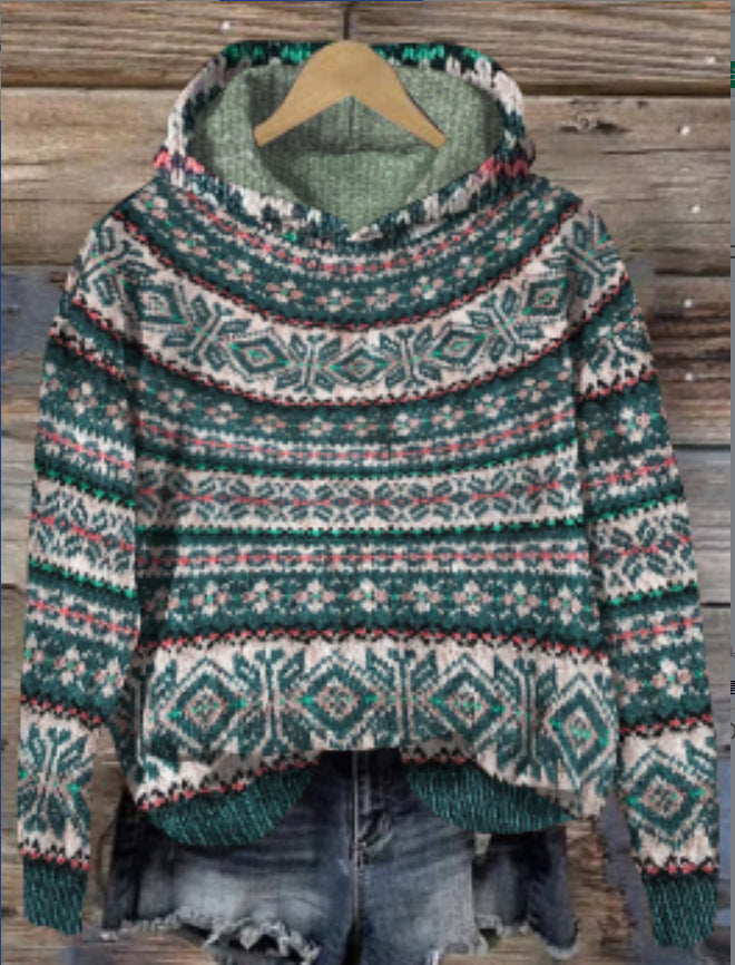 Stylish women's knitted sweater with a comfortable hood