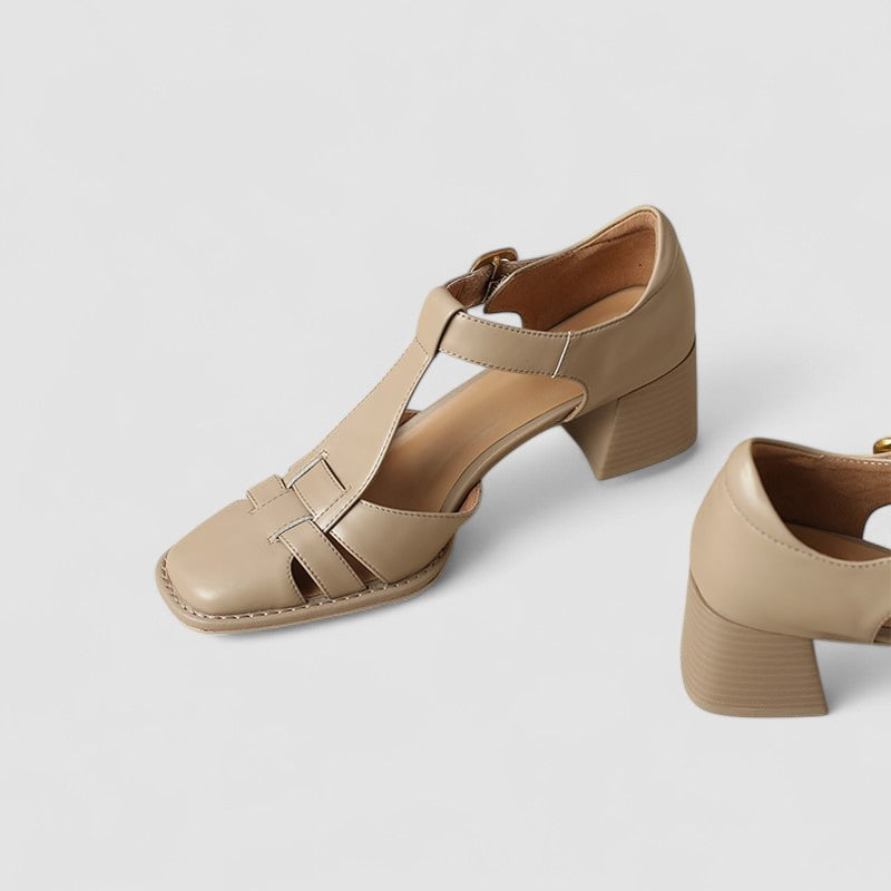 Elyxiana | Comfortable orthopedic T-strap block heels for everyday wear