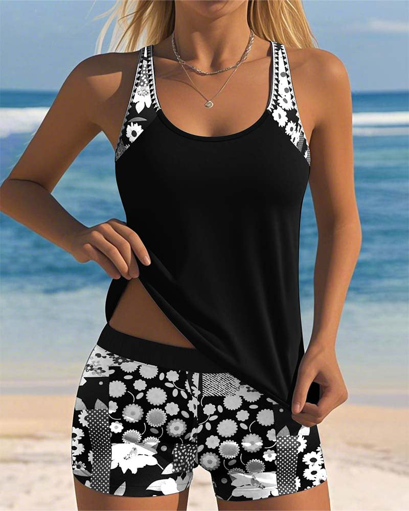 Colette | Tank Top Swimsuit & Printed Boxer Shorts Set