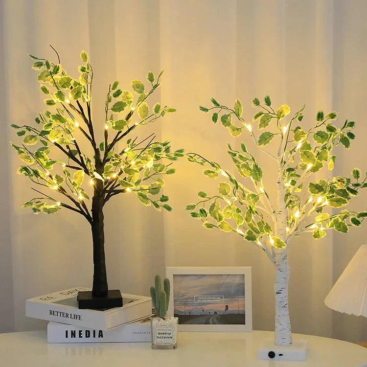 Christmas LED Tree Lighting with Green Leaves – Perfect for Festive Atmospheres