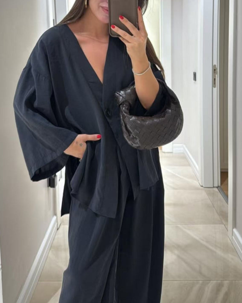 Comfortable Two-Piece Relaxed V-Neck Set