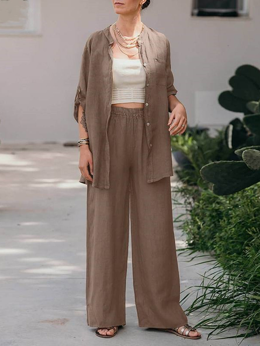 Two-piece set: Long-sleeve shirt and elegant pants