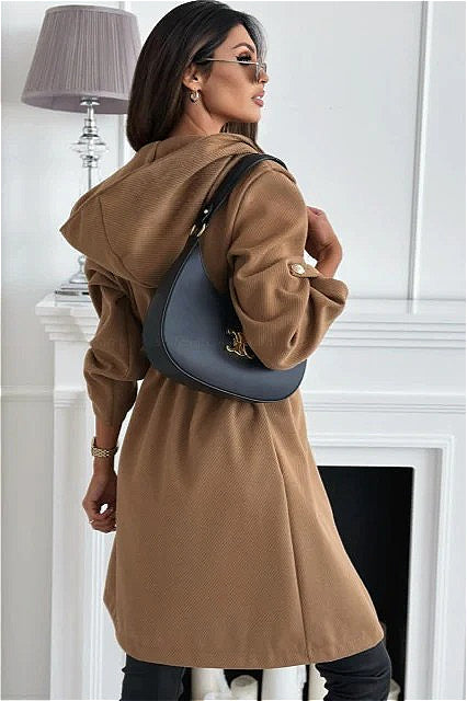 belted hooded trench coat